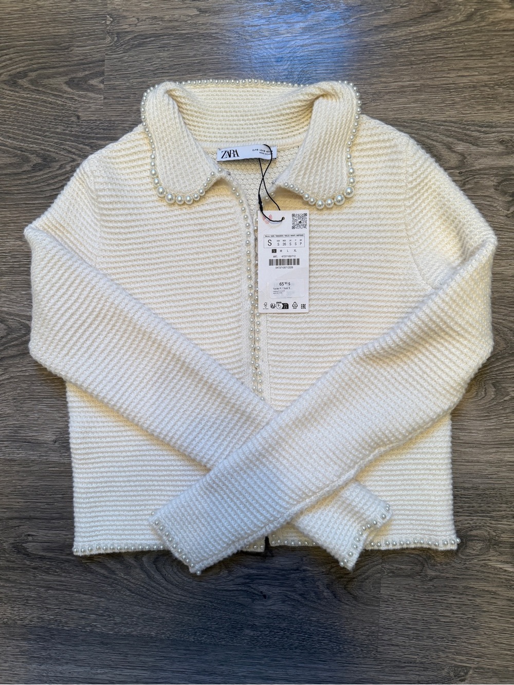 ✨ Brand New With Tags (NWT) Zara Faux Pearl Trim Ribbed Knit Cardigan ✨